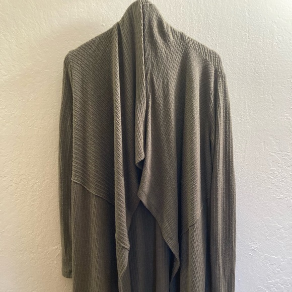 Long Green Ribbed Cardigan - Picture 2 of 5